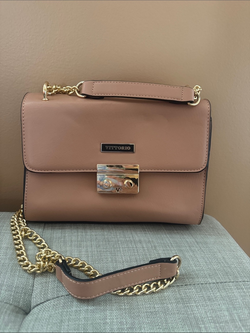 Vittorio Chain-Handle Crossbody Bag in Blush Tan